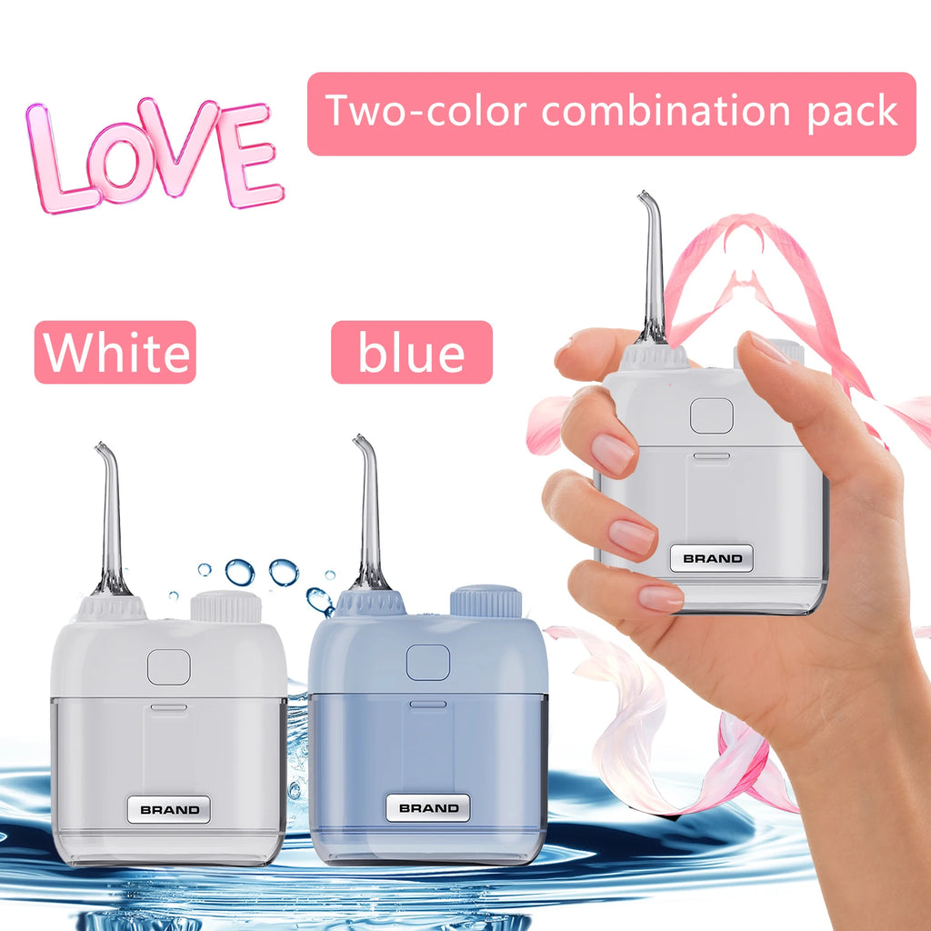 YUESI Portable Water Flosser Travel Mini Dental Irrigator 2 Nozzles 4 Modes Continuous Flow Plaque Busting Teeth Cleaning