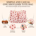 Tote Bag Cute Strawberry Patched Purse Women Fabric Large Capacity Purse Adjustable Shoulder