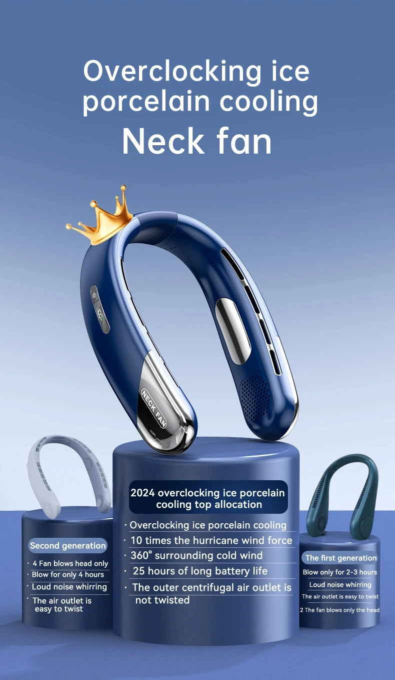 Xiaomi Portable Neck Fan 10000mAh Mini Bladeless Silent USB Rechargeable LED Digital Display 5th Gear Air Cooler