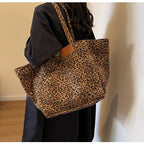 Oversized Leopard Print Shoulder Bag Women Canvas Large Capacity Shopping Tote