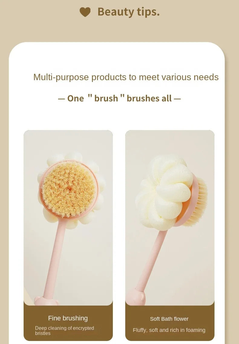 Two Sided Shower Body Brush Silicone Long Handle Back Body Exfoliating