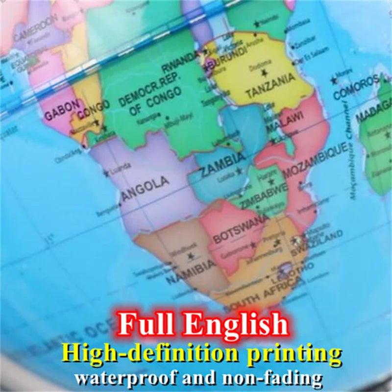 Sphere Diameter 25cm English World Globe HD Printed 360° LED Light Desk Lamp Globe Metal ABS