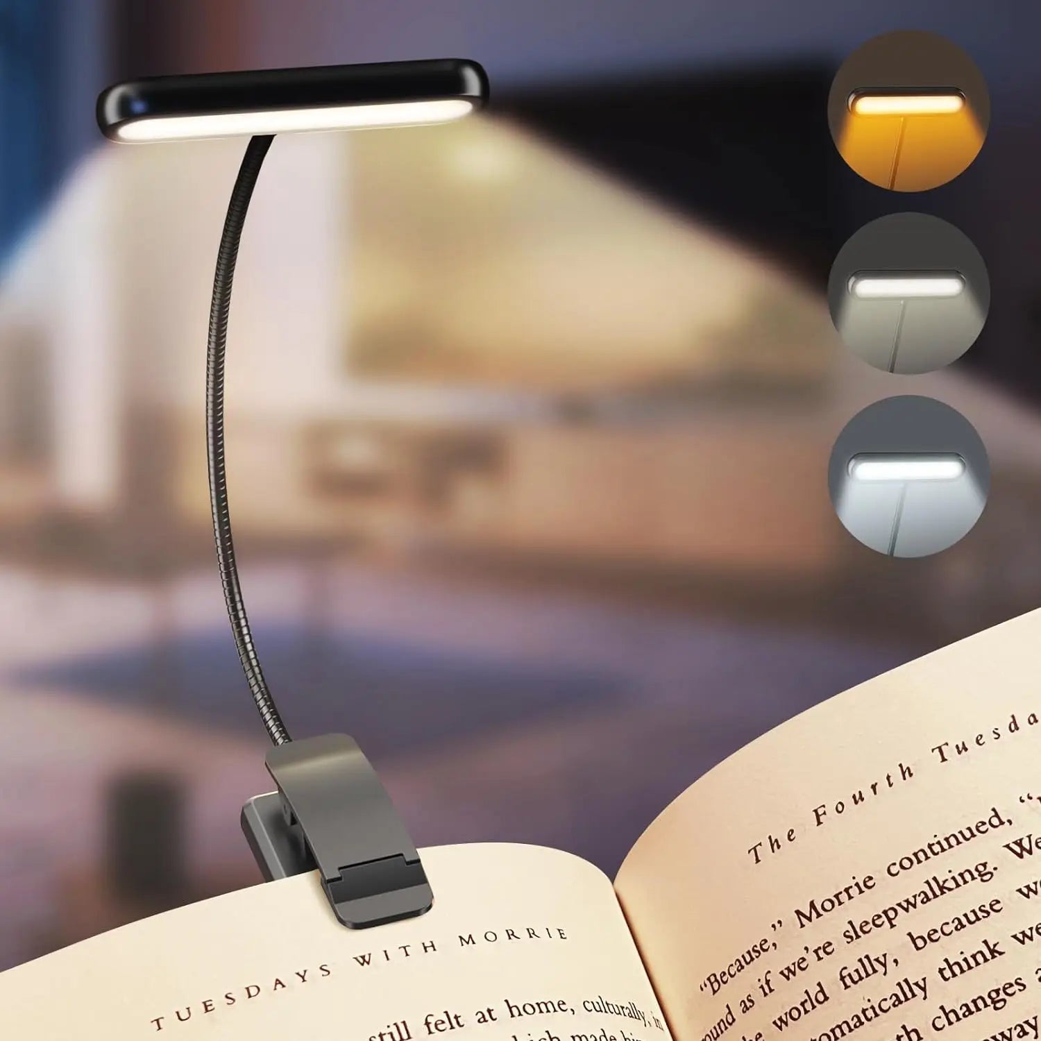Book Light USB Rechargeable Reading Warm Cool White Daylight Portable Flexible Easy Clip Night Lamp