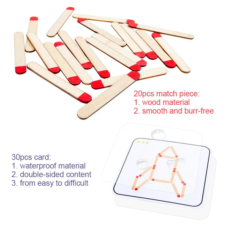 Montessori Matches Puzzles Game Wooden Toys Math Geometry Thinking Educational For Kids Logic