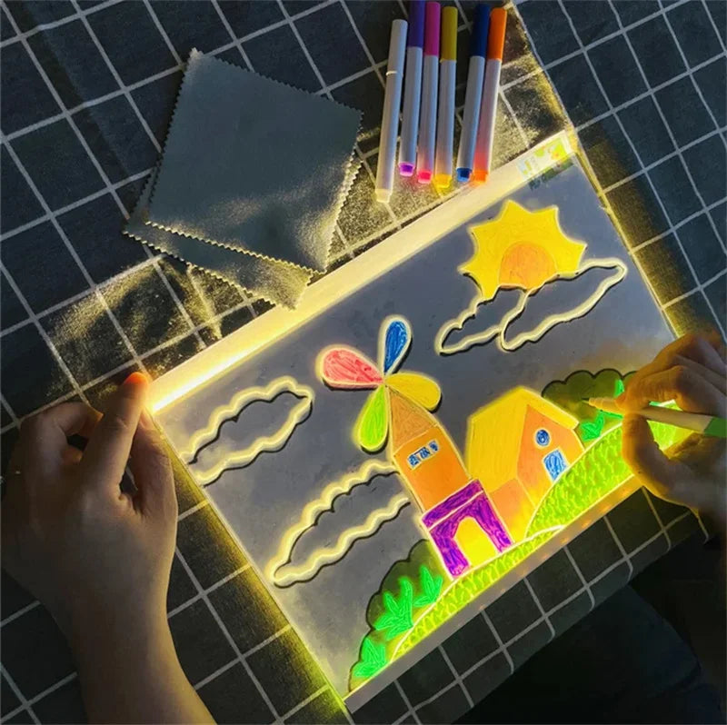 Luminous Acrylic Drawing Magic Led Transparent Board Note Board Kids Educational Gift With Stand 7 Color Markers