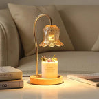 Candle Warmer Lamp 2 Bulbs Soft Brightness Ambiance Modern Glass Flower Wood Base