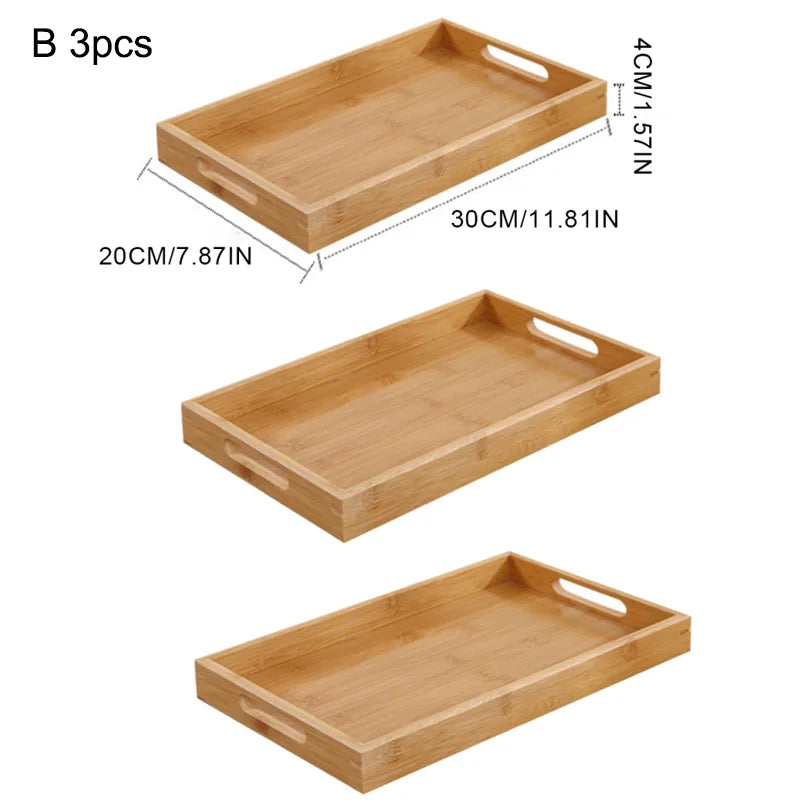 Wide Bamboo Organizer Tray with Handles for Cutlery Serving Spoons Cooking Utensils Teapot Teacup