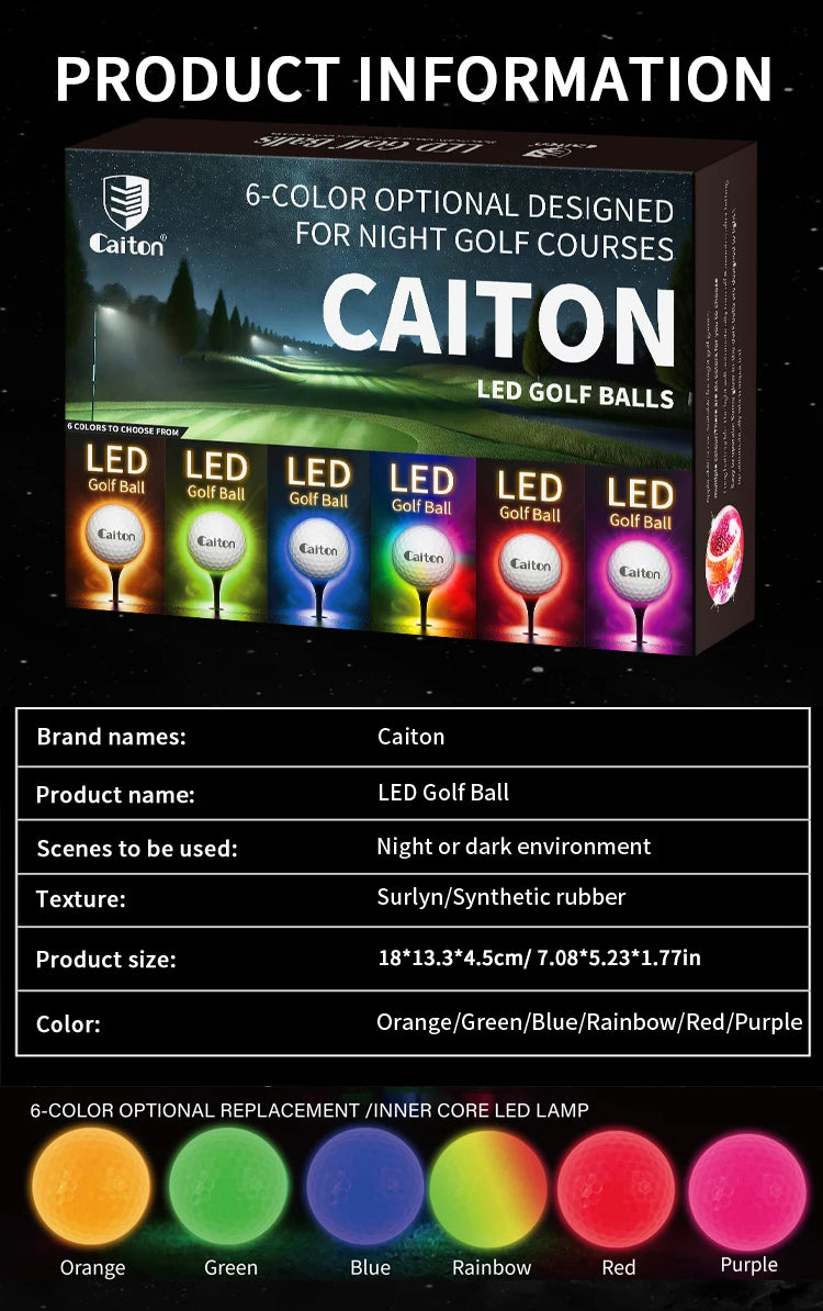 Caiton Night Glow Golf Balls – Set of 6, Perfect Gift for Golf Lovers
