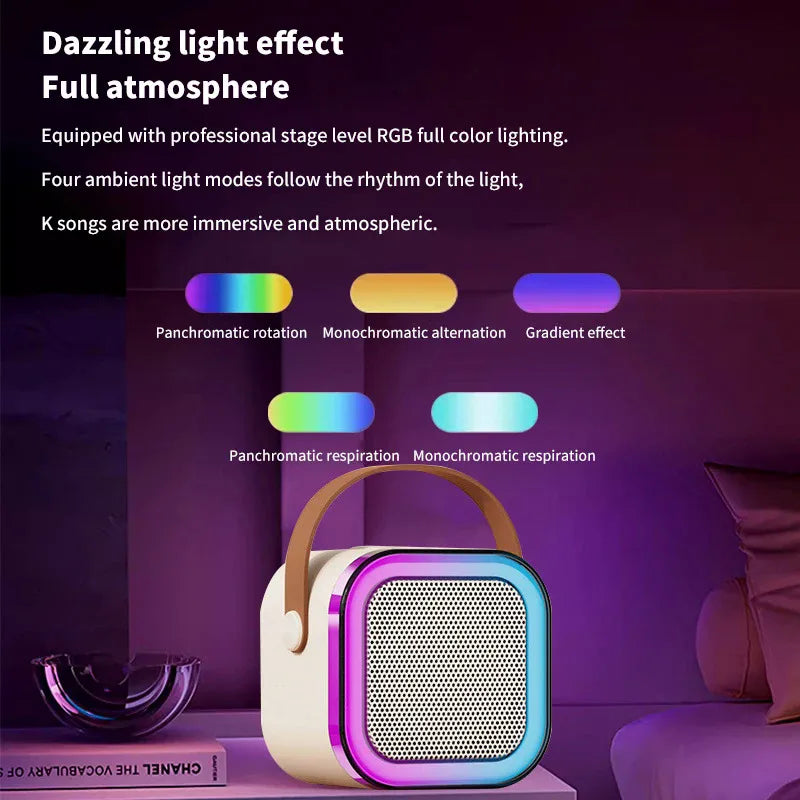 K12 Karaoke Machine 1/2 Wireless Microphones Portable 5.3 PA Bluetooth Speaker System RGB Lights Audio Home KTV
