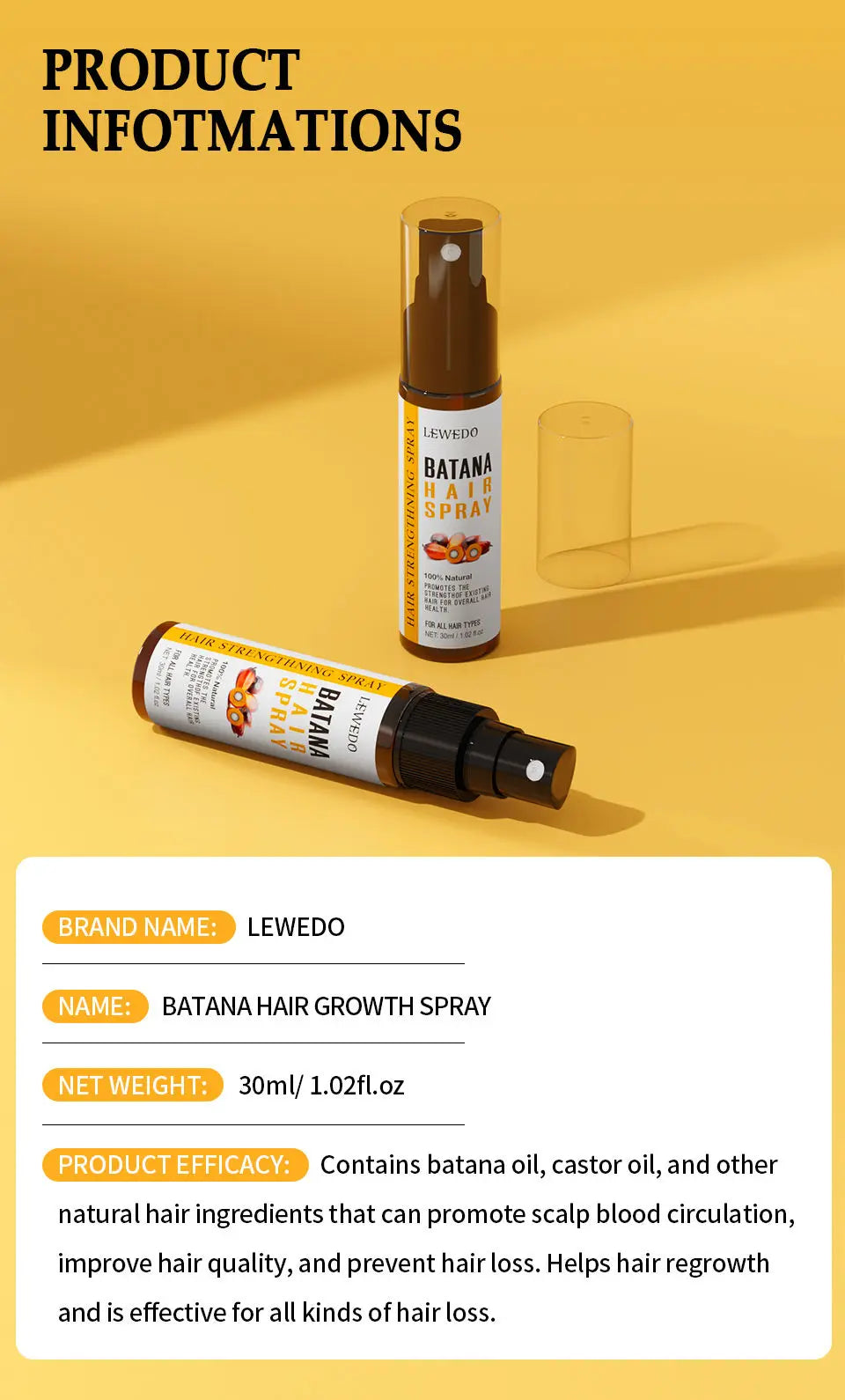 100% Pure Batana Hair Care Oil Growth Nourish Reduce Hair Loss Anti-Breakage Thickening