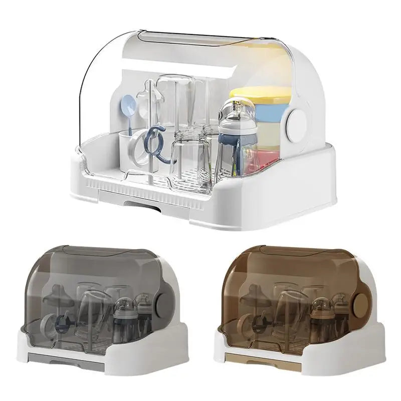 Baby Bottle Drying Rack With Removable Drip Tray Portable Storage Box With Lid