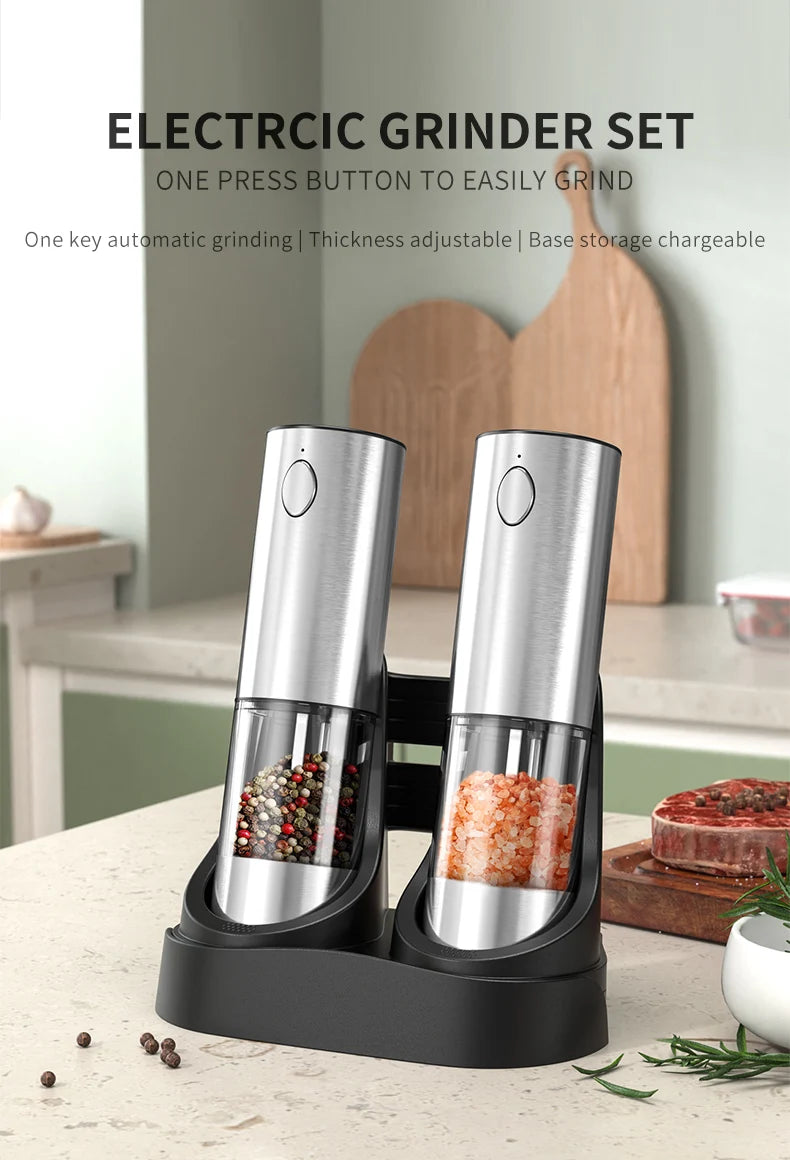 Salt And Pepper Grinder With Adjustable Coarseness Refillable Battery Powered Kitchen Set