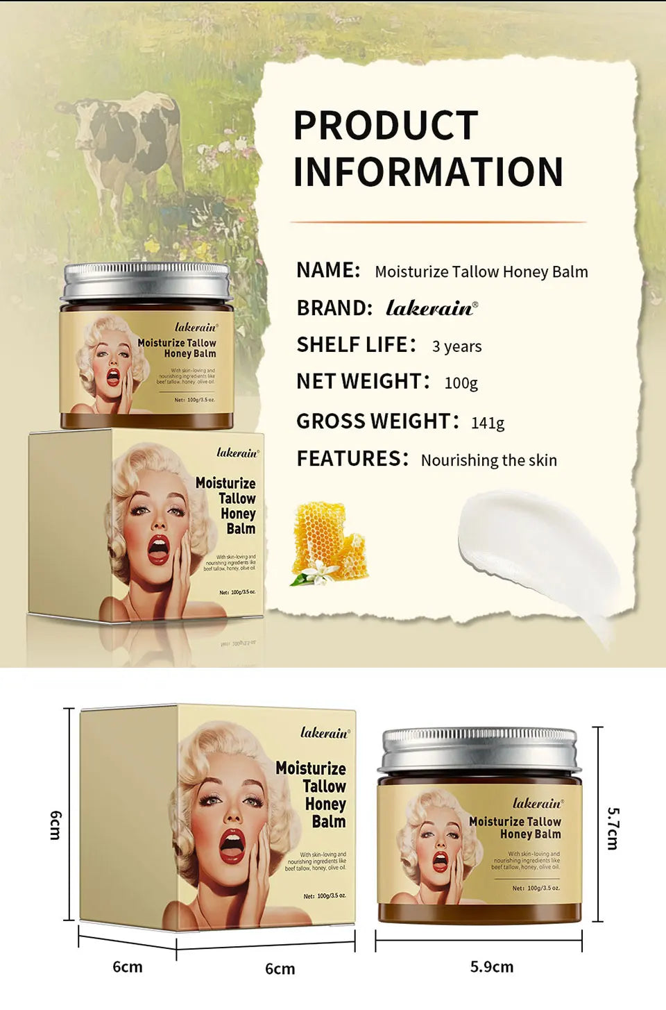 100g/3.5 0z. Moisturizer Tallow Honey Balm  Manuka Body Lotion Lip Balm