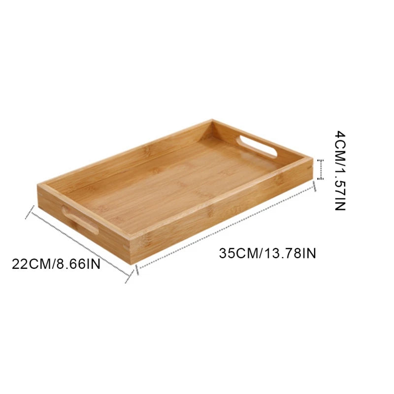 Wide Bamboo Organizer Tray with Handles for Cutlery Serving Spoons Cooking Utensils Teapot Teacup