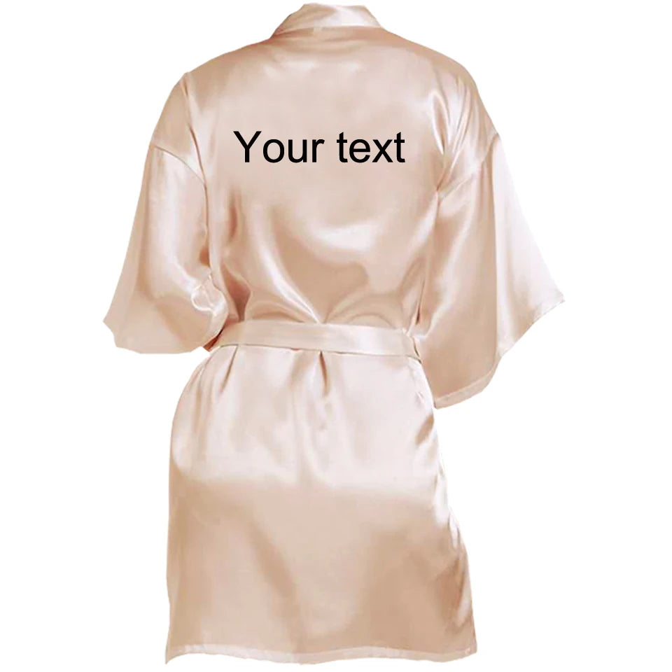 Customized Name Date Wedding Bathrobe Faux Silk Bridal Robe Bridesmaid