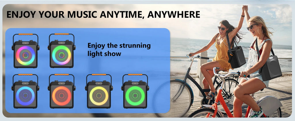 Karaoke Machine with 2 Wireless Microphones Portable Speaker LED Lights Kids Adults