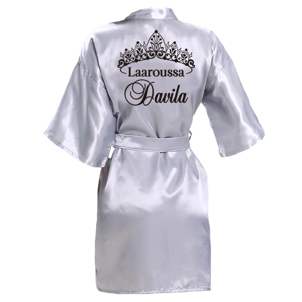 Customized Name Date Wedding Bathrobe Faux Silk Bridal Robe Bridesmaid