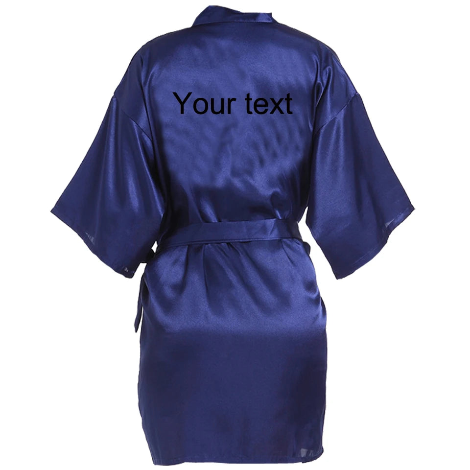 Customized Name Date Wedding Bathrobe Faux Silk Bridal Robe Bridesmaid