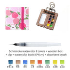Portable Travel Watercolor Set Schmincke 8 Colors Mini Walnut Paint Box Sketchbook Supplies