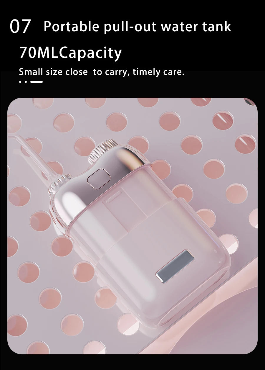 YUESI Portable Water Flosser Travel Mini Dental Irrigator 2 Nozzles 4 Modes Continuous Flow Plaque Busting Teeth Cleaning