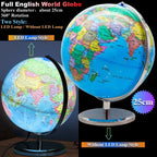 Sphere Diameter 25cm English World Globe HD Printed 360° LED Light Desk Lamp Globe Metal ABS