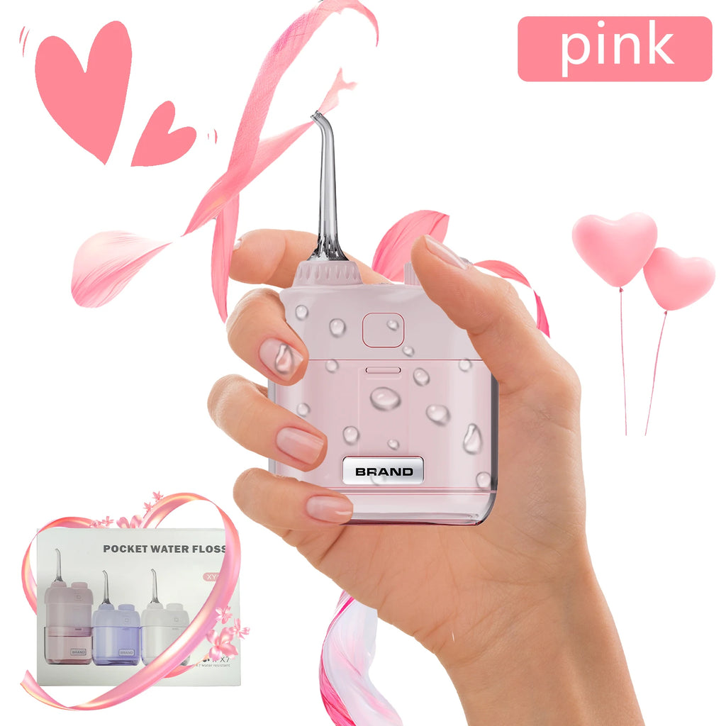 YUESI Portable Water Flosser Travel Mini Dental Irrigator 2 Nozzles 4 Modes Continuous Flow Plaque Busting Teeth Cleaning