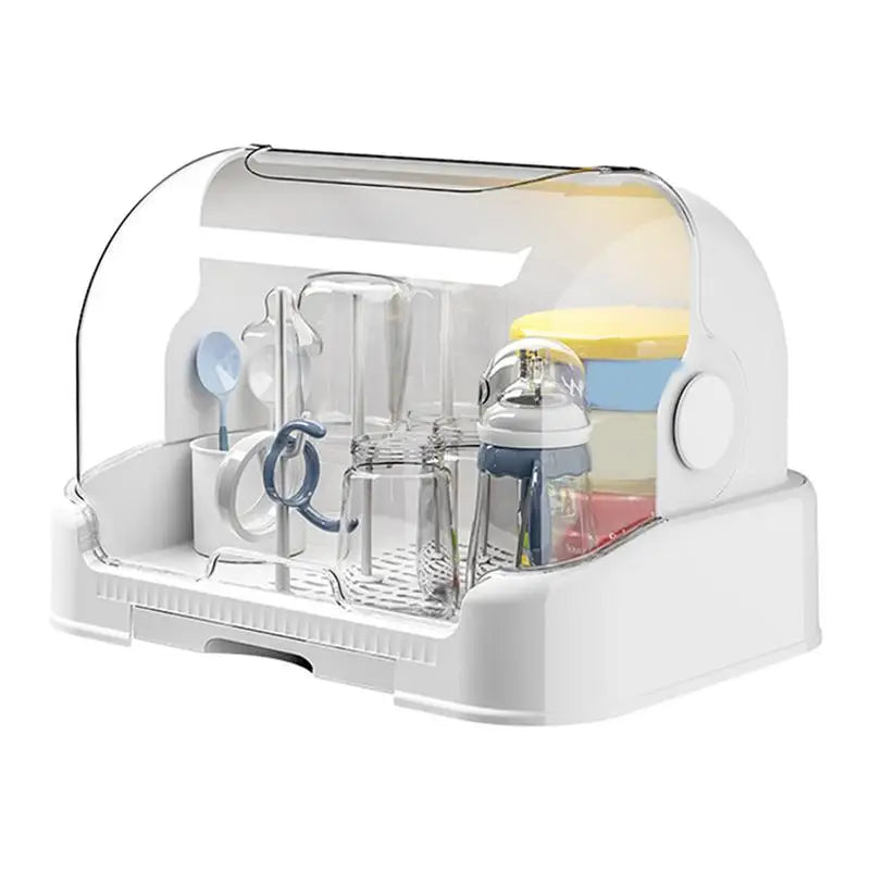 Baby Bottle Drying Rack With Removable Drip Tray Portable Storage Box With Lid