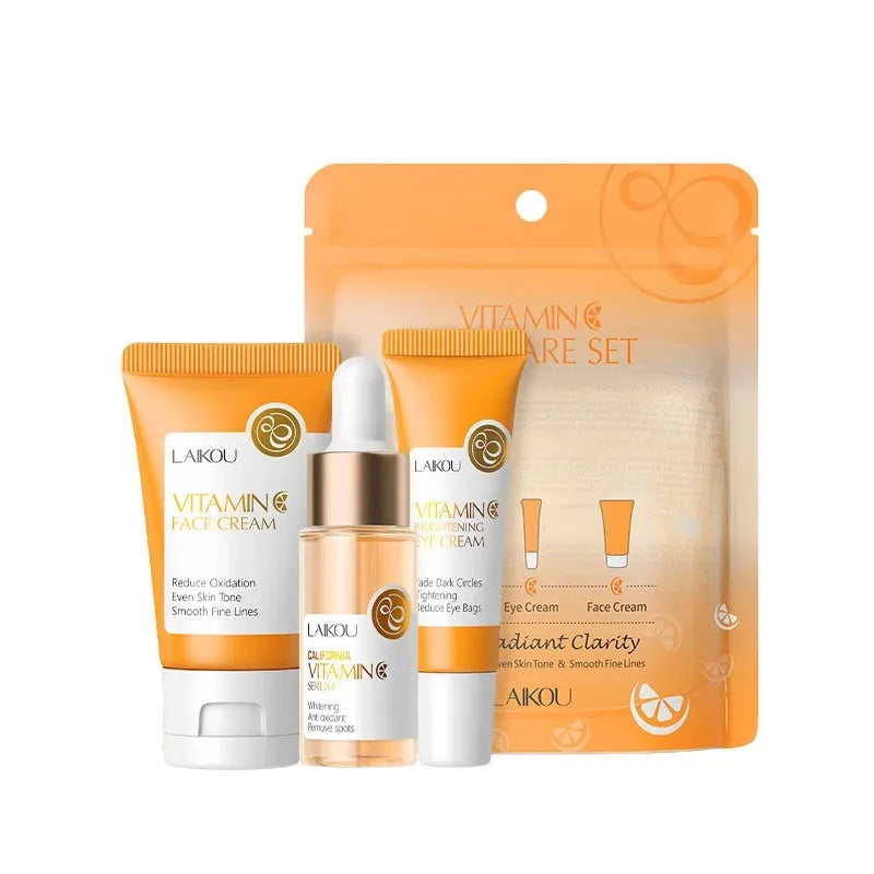 3pcs set LAIKOU Skin Care Vitamin C Sakura Snail Essence Serum Eye Face Cream Moisturizer Travel Size