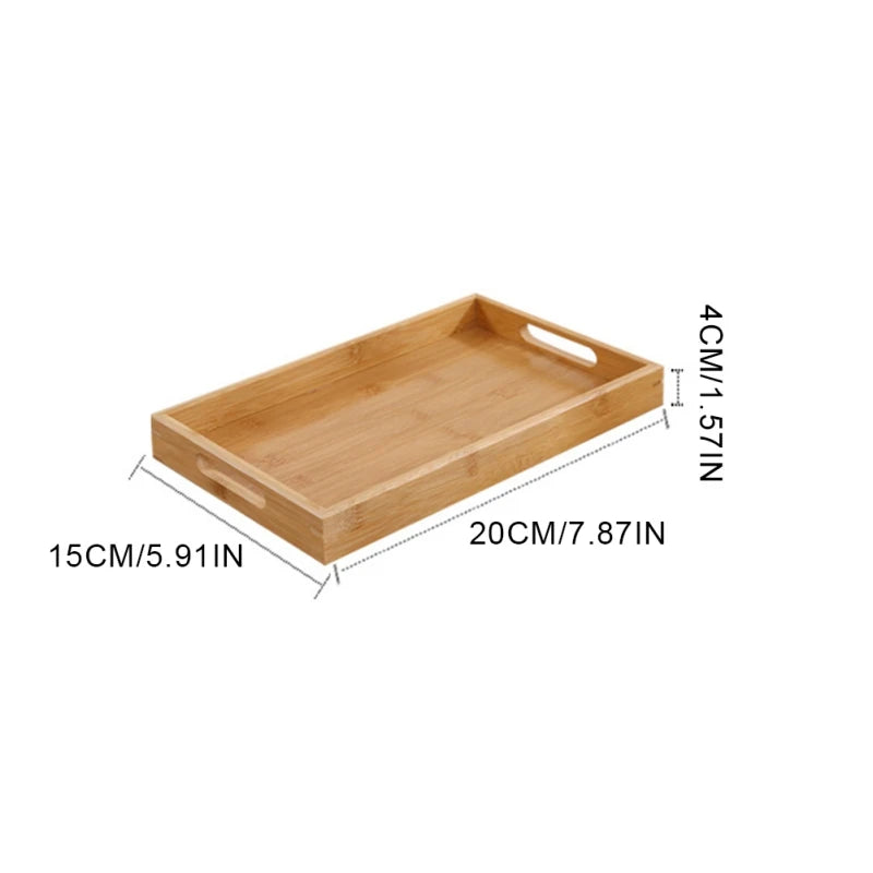 Wide Bamboo Organizer Tray with Handles for Cutlery Serving Spoons Cooking Utensils Teapot Teacup
