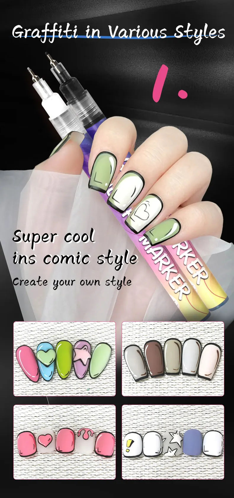 Nail art Markers Customized Special Needle Tube Pens Hand Drawn Outline Acrylic Paint