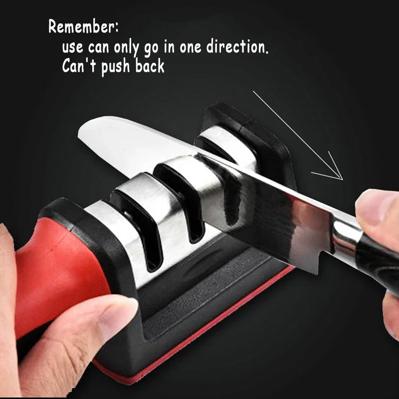 Knife Sharpener Handheld Multi-function 3 Stages Quick Sharpening Tool With Non-slip Base Kitchen Accessories