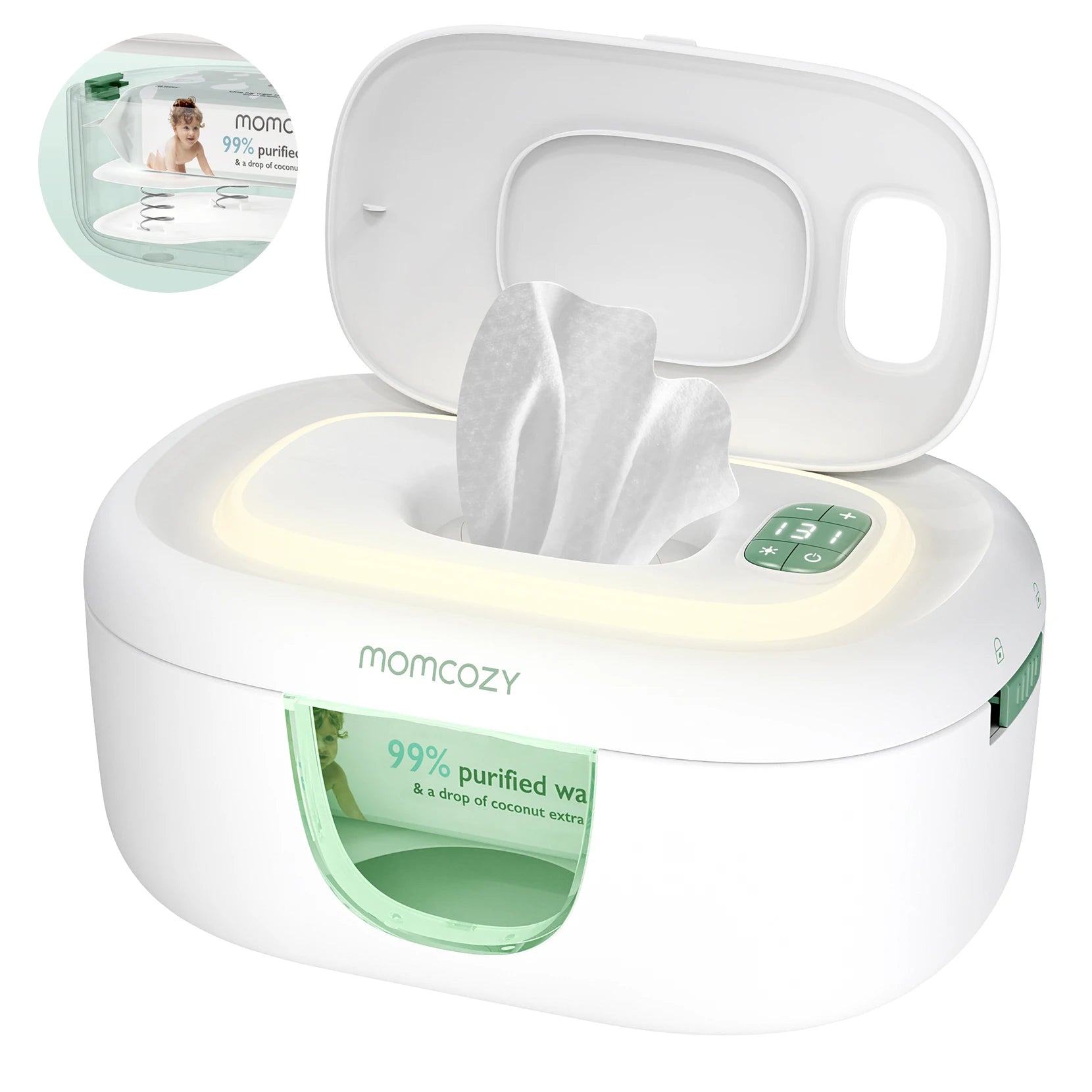 Momcozy Baby Wipe Warmer Large Capacity Fast Even Heating 4 Temperature Settings Night Light