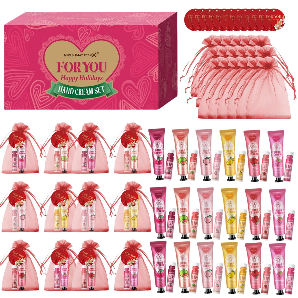 96pcs gift set hand cream and lip balm with thank you card and bag suitable for wedding ladies party