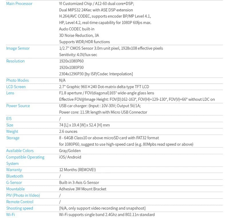 xiao YI Smart Dash Cam For Car ADAS 2.7 Screen Full HD 1080P Dash Cam Night Vision ADAS English International Version