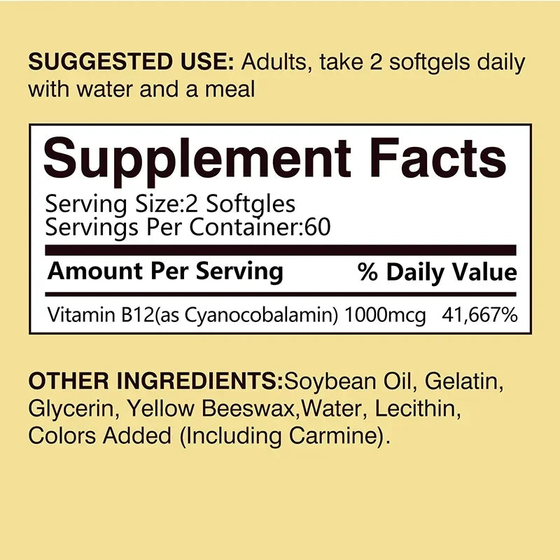 Vitamin B12 for Mood, Brain, Nervous System, Energy, Metabolism, Fatigue, Heart Health