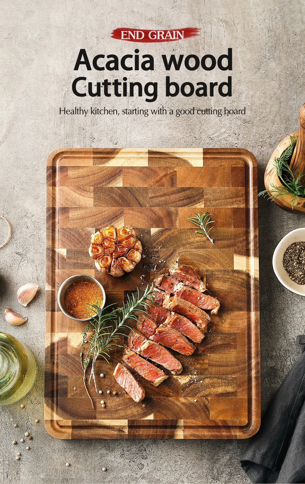 XINZUO Acacia Wood Cutting Board Cut Bread Fruit Meat Wooden Chopping Blocks Non-Slip Kitchen Tools