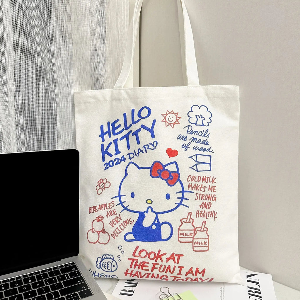  Hello Kitty Large Capacity Canvas Bag Fashion Shoulder Bag Holiday Gift for Girls