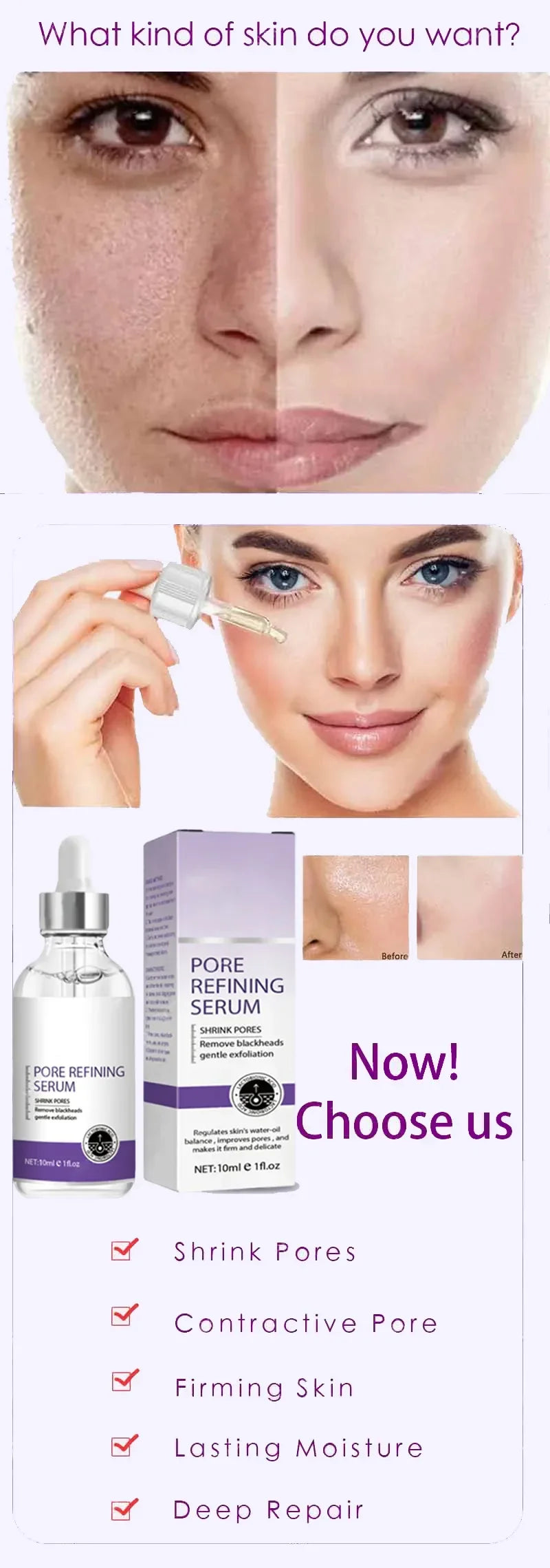 Skin Texture Pore Refining Resurfacing Brightening Facial Serum Retinol and Niacinamide Non-Comedogenic