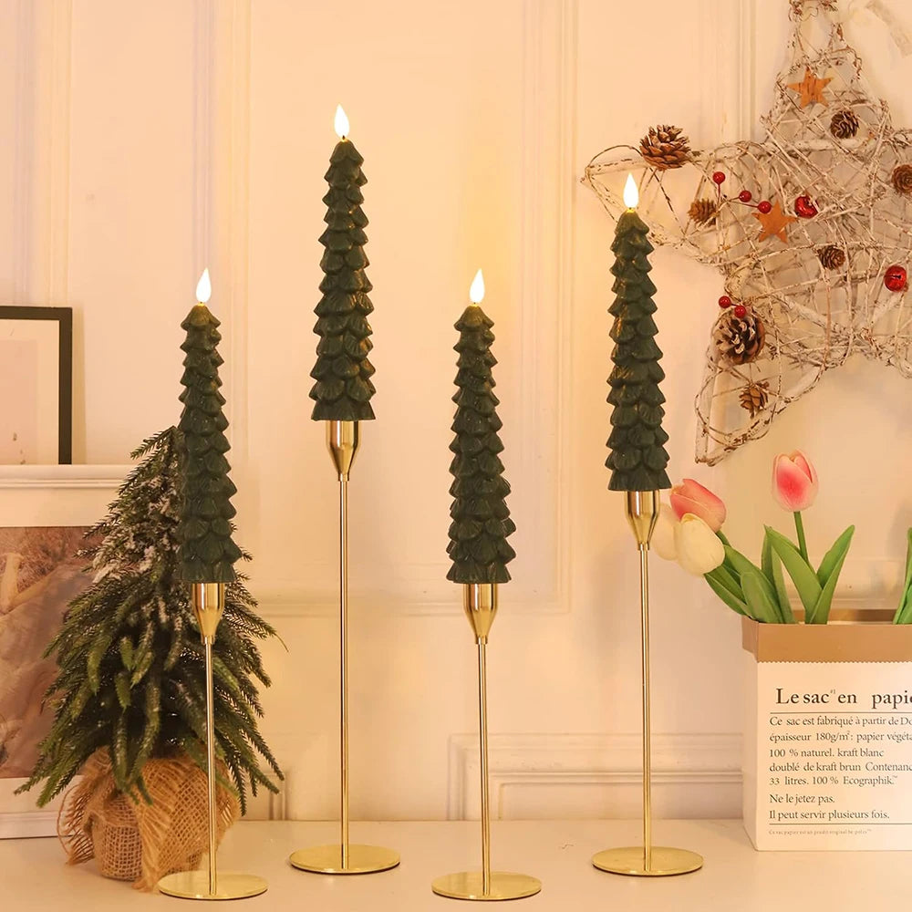 2pc/4pcs Christmas Tree LED Flameless Candles 3D Flame Green Candlesticks Christmas
