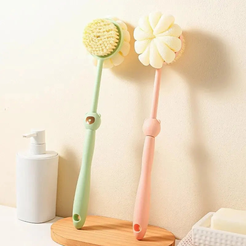 Two Sided Shower Body Brush Silicone Long Handle Back Body Exfoliating