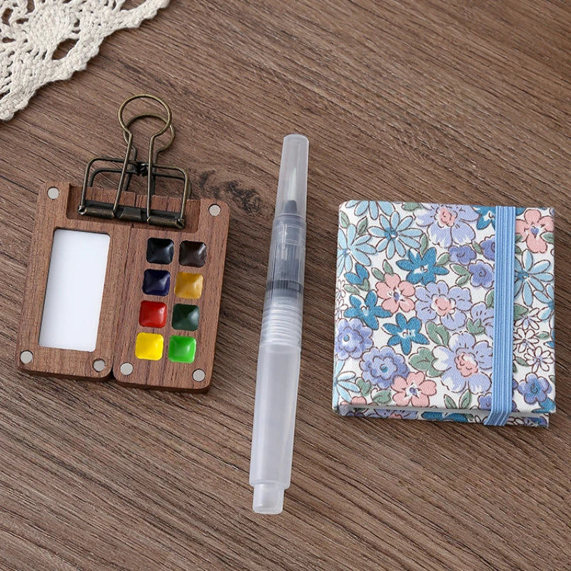 Portable Travel Watercolor Set Schmincke 8 Colors Mini Walnut Paint Box Sketchbook Supplies