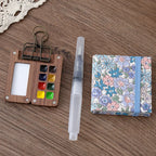 Portable Travel Watercolor Set Schmincke 8 Colors Mini Walnut Paint Box Sketchbook Supplies