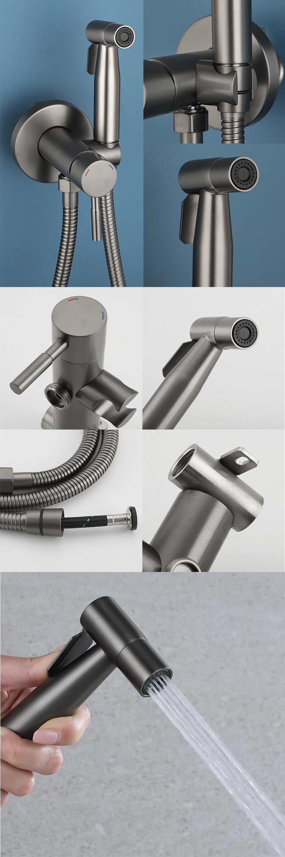 ULA Portable Bidet Sprayer Set Black Stainless Steel Toilet Bathroom Shower Head