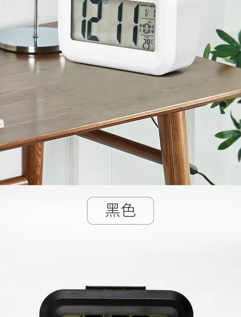 Alarm Clock Digital LED Electronic Backlight Snooze Calendar Home Office Desktop Screen Display Watch