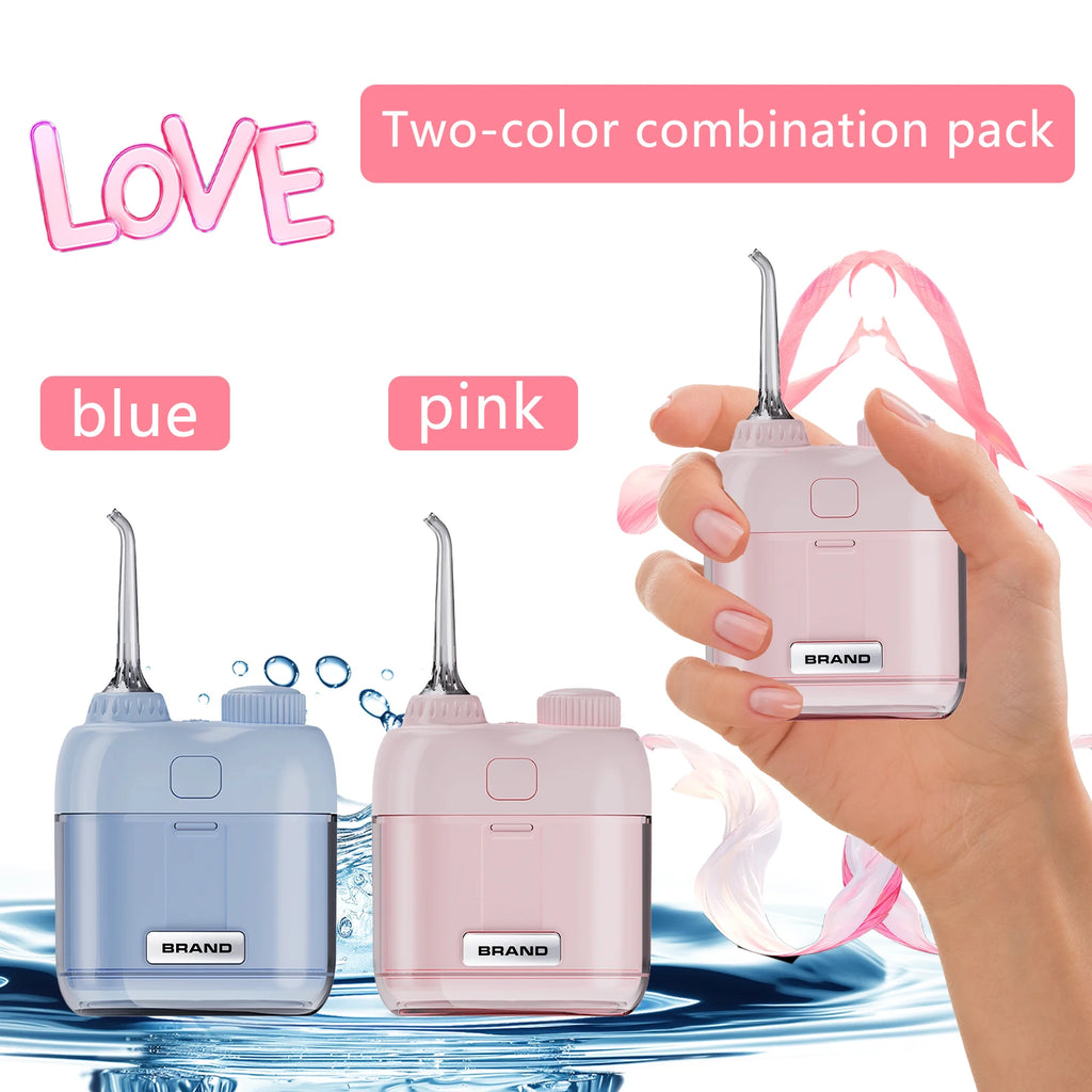 YUESI Portable Water Flosser Travel Mini Dental Irrigator 2 Nozzles 4 Modes Continuous Flow Plaque Busting Teeth Cleaning