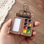 Portable Travel Watercolor Set Schmincke 8 Colors Mini Walnut Paint Box Sketchbook Supplies