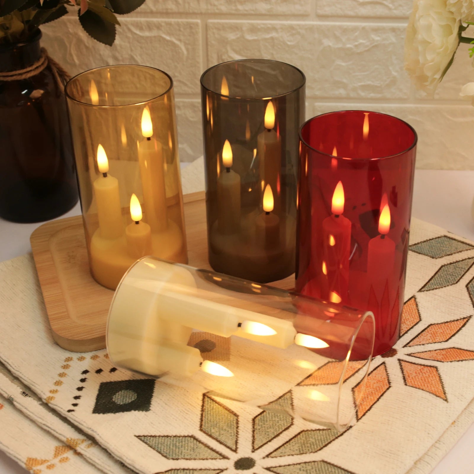 Flameless 3 in 1 LED Taper Candles with 15CM Battery Operated Flickering Electric Window Candles for Christmas Wedding