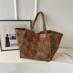 Oversized Leopard Print Shoulder Bag Women Canvas Large Capacity Shopping Tote