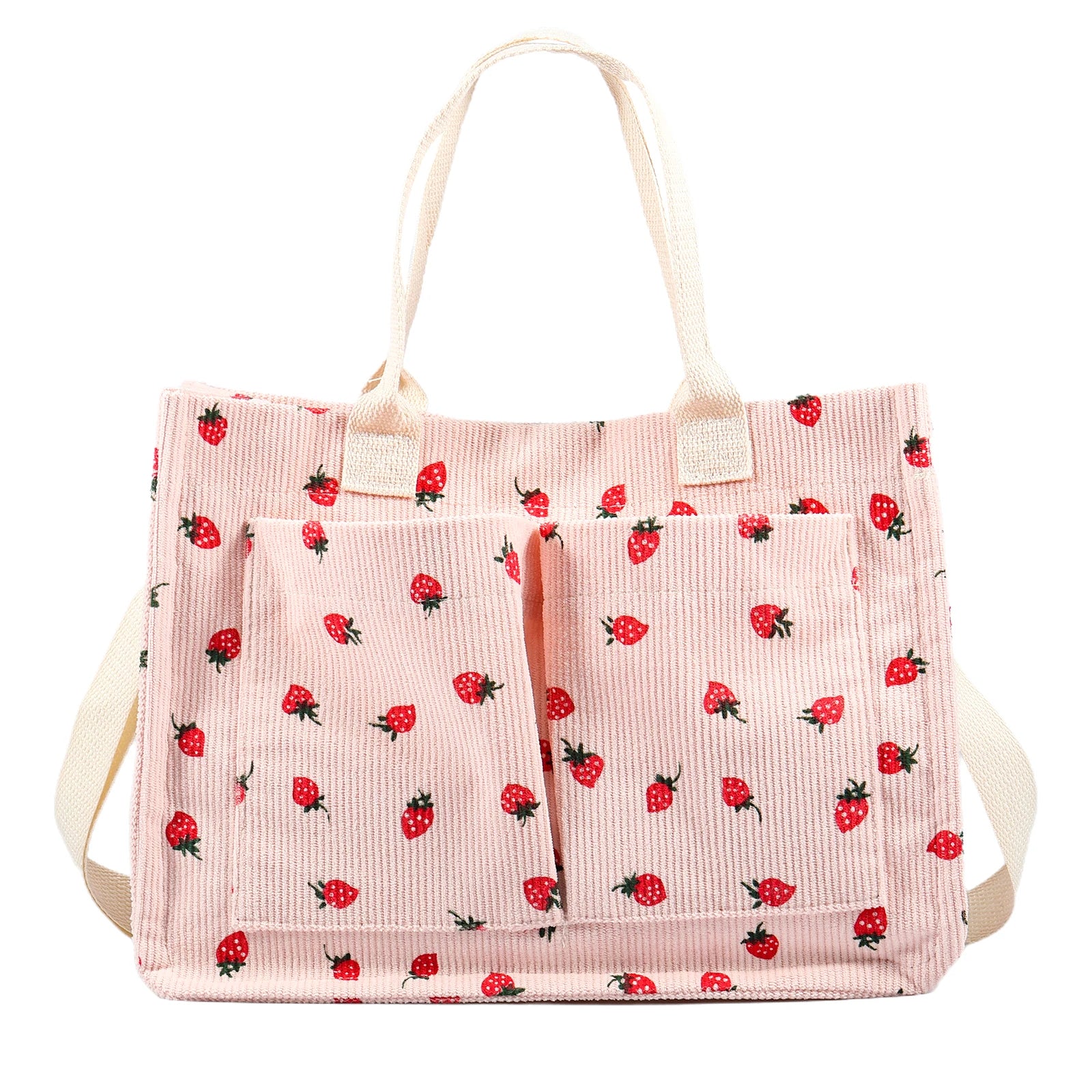 Tote Bag Cute Strawberry Patched Purse Women Fabric Large Capacity Purse Adjustable Shoulder