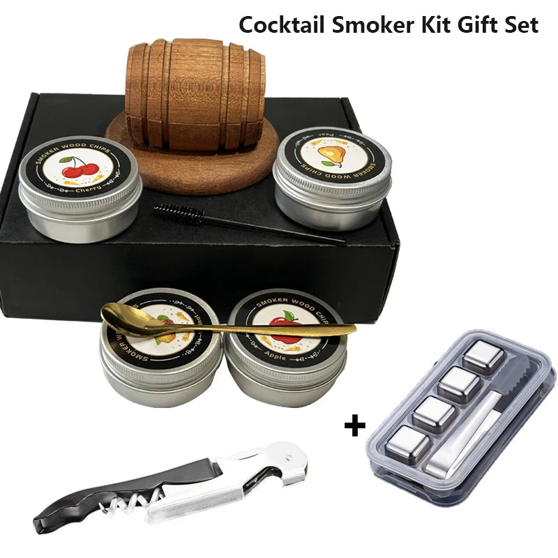 Whiskey Smoker Kit with Wood Chips 4 Flavors Old Fashioned Drink Smoker Infuser Cocktails Bourbon Gifts